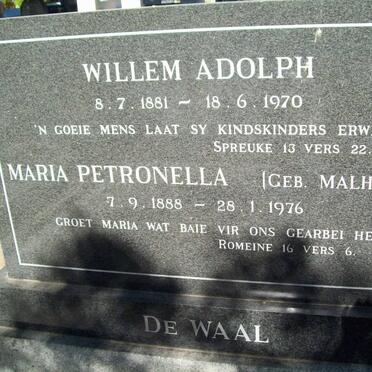 WAAL Willem Adolph, de 1881-1970 &amp; Maria Petronella MALHERBE 1888-1976