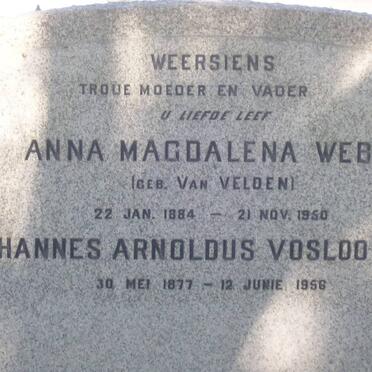 WEBB Johannes Arnoldus Volsoo 1877-1956 &amp; Anna Magdalena VAN VELDEN 1884-1950