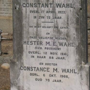 WAHL Constant -1922 &amp; Hester M.E. ROSSOUW -1941 :: WAHL Constance M. -1966