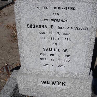 WYK Samuel W., van 1882-1967 &amp; Susanna E. V.D.VIJVER 1882-1961