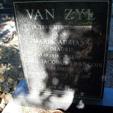 ZYL Dirk Jacobus Francois, van 1933-2004 &amp; Maria Adriana 1936-2000