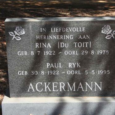 ACKERMANN Paul Ryk 1922-1995 &amp; Rina DU TOIT 1922-1975