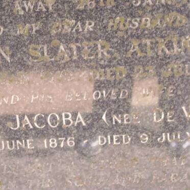 ATKINS John Slater -1952 &amp; Elizabeth Jacoba DE VILLIERS 1876-1955