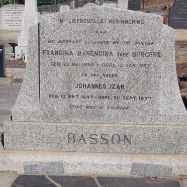 BASSON Johannes Izak 1887-1977 &amp; Francina Barendina BURGERS 1889-1953