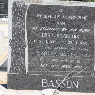 BASSON Gert  Francois 1917-1973 &amp; Martha Magdalena 1923-1991