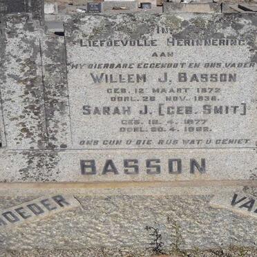 BASSON Willem J. 1872-1938 &amp; Sarah J. SMIT 1877-1962
