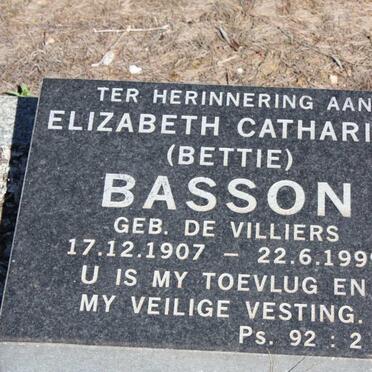 BASSON Elizabeth Catharina nee DE VILLIERS 1907-1999