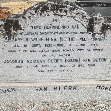 BLERK Jacobus Adriaan Rozier, van 1894-1960 &amp; Elizabeth Wilhelmina PICKARD 1895-1958
