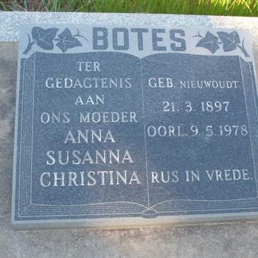 BOTES Anna Susanna Christina nee NIEUWOUDT 1897-1978