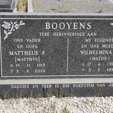 BOOYENS Mattheus F. 1915-2001 &amp; Wilhelmina M 1914-1995