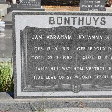 BONTHUYS Jan Abraham 1919-1985 &amp; Johanna De Waal LE ROUX 1922-1986