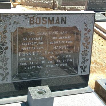 BOSMAN F.G.J. 1926-1991 &amp; Hannie VAN DEVENTER 1933-2004