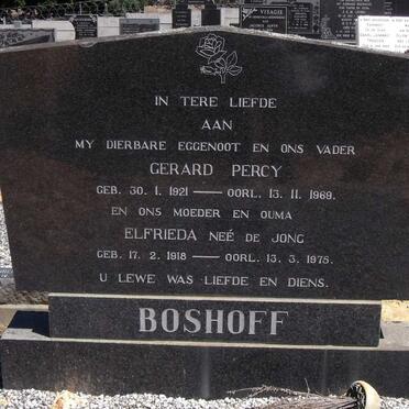 BOSHOFF Gerard Percy 1921-1969 &amp; Elfrieda DE JONG 1918-1975