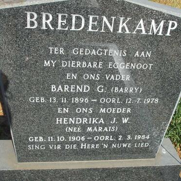 BREDENKAMP Barend G. 1896-1978 &amp; Hendrika J.W. MARAIS 1906-1984