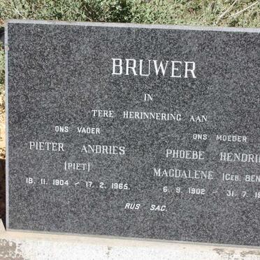 BRUWER Pieter Andries 1904-1965 &amp; Phoebe Hendrika Magdalene BENNETT 1902-1973