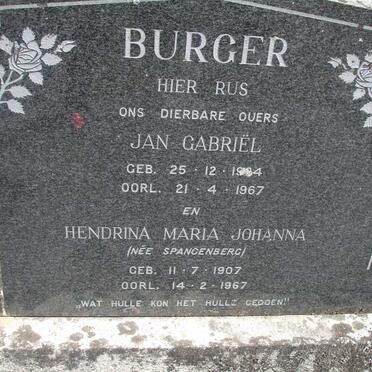 BURGER Jan Gabriël 1904-1967 &amp; Hendrina Maria Johanna SPANGENBERG 1907-1967