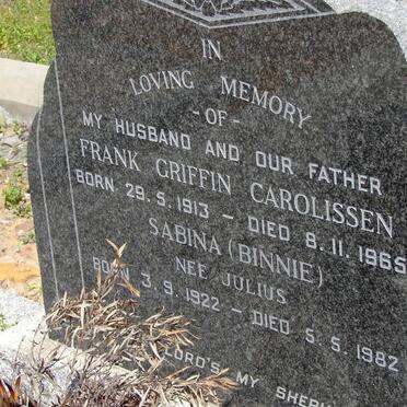 CAROLISSEN Frank Griffin 1913-1965 &amp; Sabina JULIUS 1922-1982