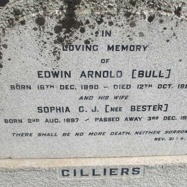 CILLIERS Edwin Arnold 1890-1957 &amp; Sophia C.J. BESTER 1897-1964