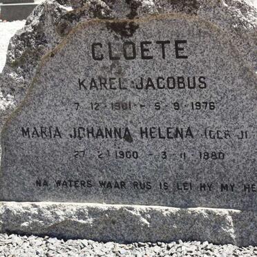 CLOETE Karel Jacobus 1901-1978 &amp; Maria Johanna Helena JONKER 1900-1980