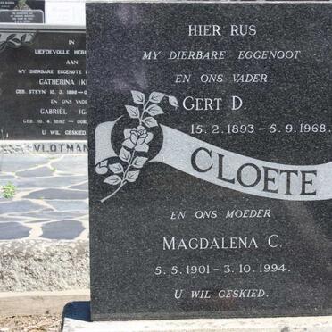 CLOETE Gert D. 1893-1968 &amp; Magdalena C. 1901-1994