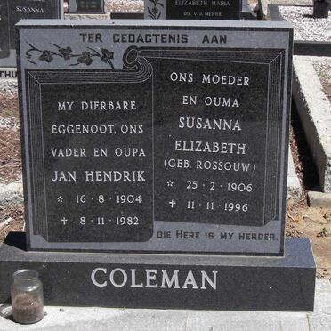 COLEMAN Jan Hendrik 1904-1982 &amp; Susanna Elizabeth ROSSOUW 1906-1996