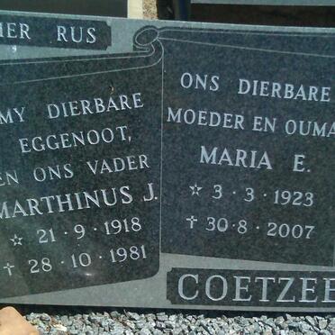 COETZEE Marthinus J. 1918-1981 &amp; Maria E. 1923-2007