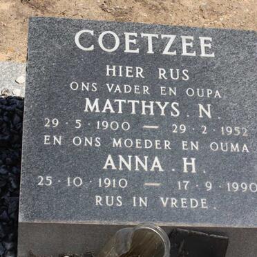 COETZEE Matthys N. 1900-1952 &amp; Anna H. 1910-1990