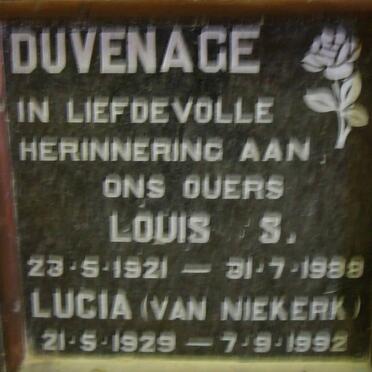 DUVENAGE Louis S. 1921- 1998 &amp; Lucia VAN NIEKERK 1929-1992