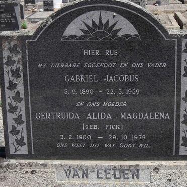 EEDEN Gabriel Jacobus, van 1890-1959 &amp; Gertruida Alida Magdalena FICK 1900-1979