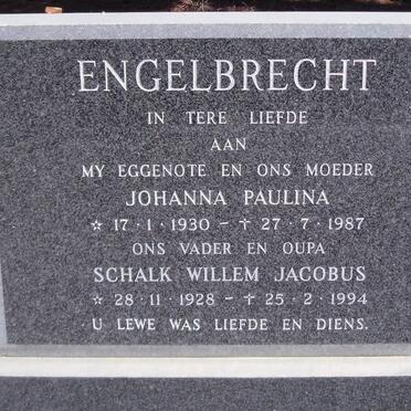 ENGELBRECHT Schalk Willem Jacobus 1928-1994 &amp; Johanna Paulina 1930-1987