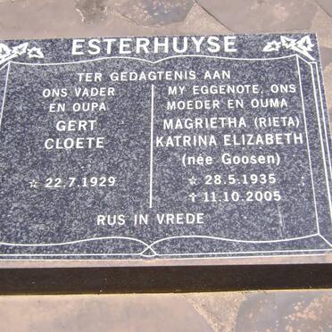 ESTERHUYSE Gert Cloete 1929- &amp; Magrietha Katrina Elizabeth GOOSEN 1935-2005