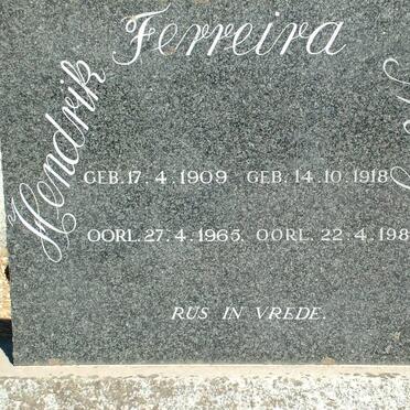 FERREIRA Hendrik 1909-1965 &amp; May 1918-1988