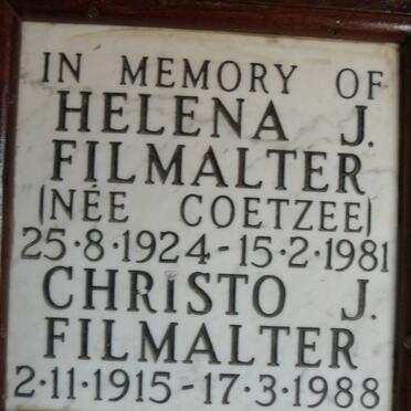 FILMALTER Christo J. 1915-1988 &amp; Helena J. COETZEE 1924-1981