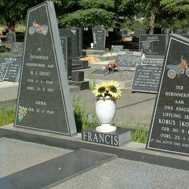 FRANCIS H.J. 1948-1997 &amp; Anna 1949- :: FRANCIS Kobus 1973-1985