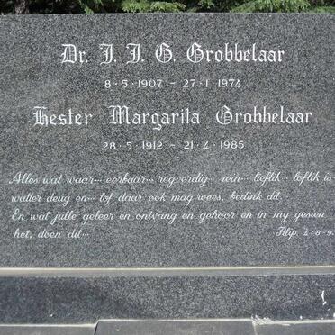 GROBBELAAR  J.J.G. 1907-1974 &amp; Hester Margaritha 1912-1985