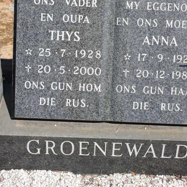 GROENWALD Thys 1928-2000 &amp; Anna 1927-1986