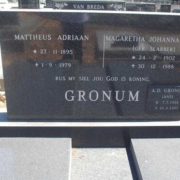 GRONUM Mattheus Adriaan 1895-1979 &amp; Margaretha Johanna Maria SLABBER 1902-1988 :: GRONUM A.D. 1928-1995