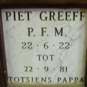 GREEFF P.F.M. 1922-1981