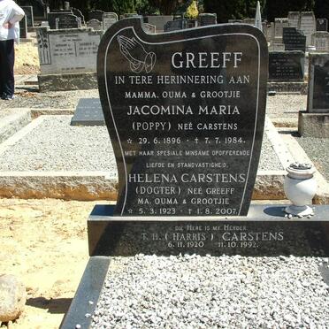 GREEFF Jacomina Maria nee CARSTENS 1896-1984 :: CARSTENS Helena 1923-2007 :: CARSTENS T.H. 1920-1992