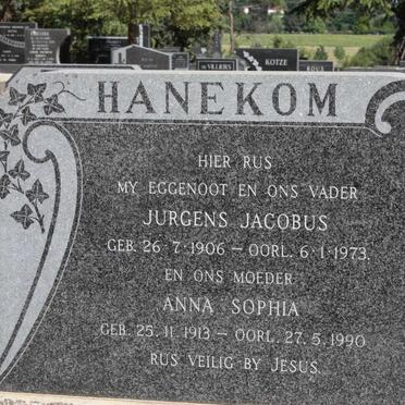 HANEKOM Jurgens Jacobus 1906-1973 &amp; Anna Sophia 1913-1990