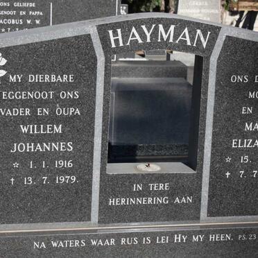 HAYMAN Willem Johannes 1916-1979 &amp; Maria Elizabeth 1915-1987