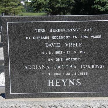 HEYNS David Vrele 1902-1971 &amp; Adriana Jacoba BUYS 1908-1995