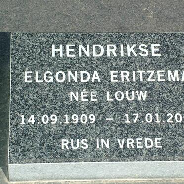 HENDRIKSE Elgonda Eritzema nee LOUW 1909-2007