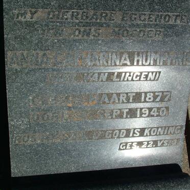 HUMPHRIS Anna Catharina nee VAN LINGEN 1879-1940