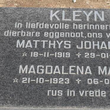 xxKLEYN Matthys Johannes 1919-1999 &amp; Magdalena Maria 1923-2006