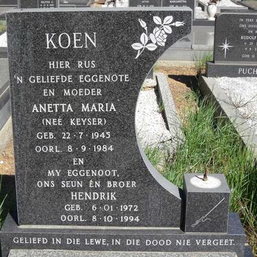 KOEN Anetta Maria nee KEYSER 1945-1984 :: KOEN Hendrik 1972-1994