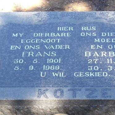 KOTZE Frans 1901-1969 &amp; Barbara 1914-1991