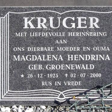 KRUGER Magdalena Hendrina nee GROENEWALD 1925-2000
