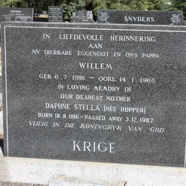 KRIGE Willem 1916-1965 &amp; Daphne Stella HOPPER 1916-1987