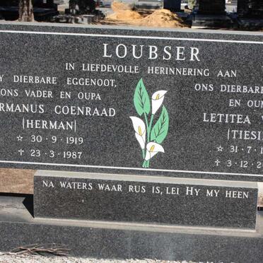 LOUBSER Hermanus Coenraad 1919-1987 & Letitea White 1920-2008